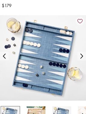 Mark & Graham Blue Linen Backgammon Set with Navy and Cream Checkers